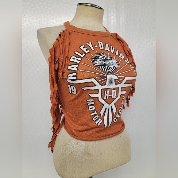 Harley Davidson Fringe Halter Top Upcycled - Picture 2 of 7